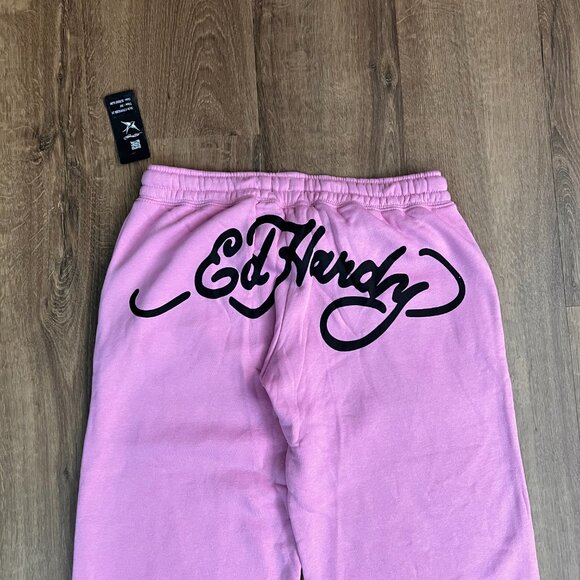 NEW Ed Hardy Tiger Tattoo Wide Leg Pink Jogger Sweatpants Y2K - Picture 5 of 15